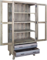 Corso Italy Mango Wood Grey Modern Cabinet Display Shelf with glass doors 90cm